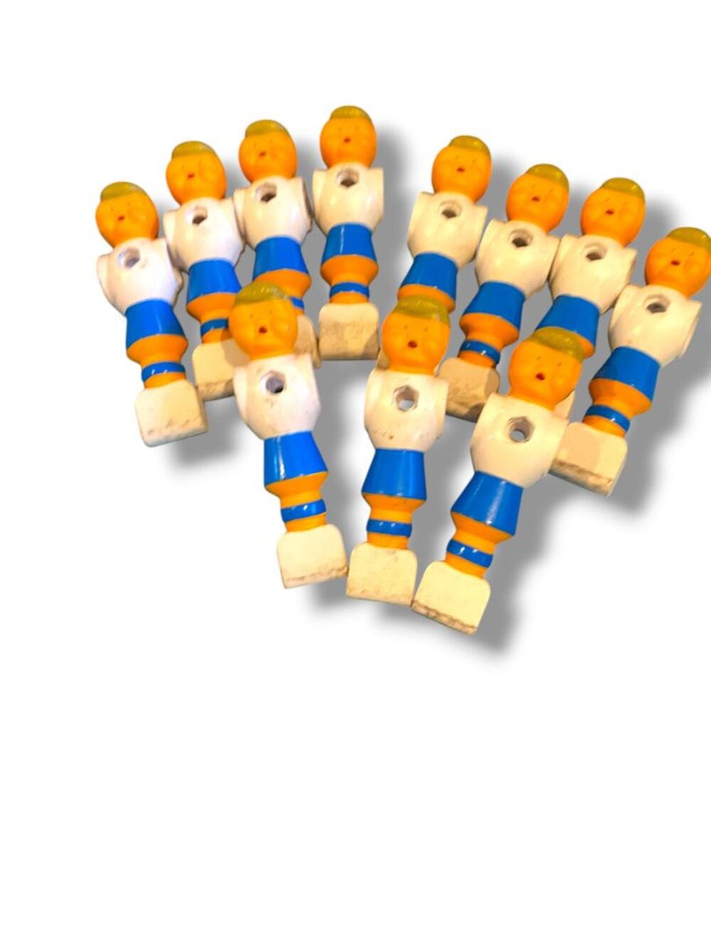 Vintage Lot of 11 Replacement Foosball Players Blue White Blonde 4.3" Plastic
